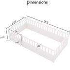 Lits au sol doubles Okak pour enfants, lit d'enfant en bois avec clôture et porte, lit au sol pour filles et garçons, en pin, blanc