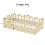 Lit superposé Okak avec rails de sécurité extra-hauts, cadre de lit avec porte d'entrée pratique, cadre de lit en bois pour chambre à coucher, bois naturel
