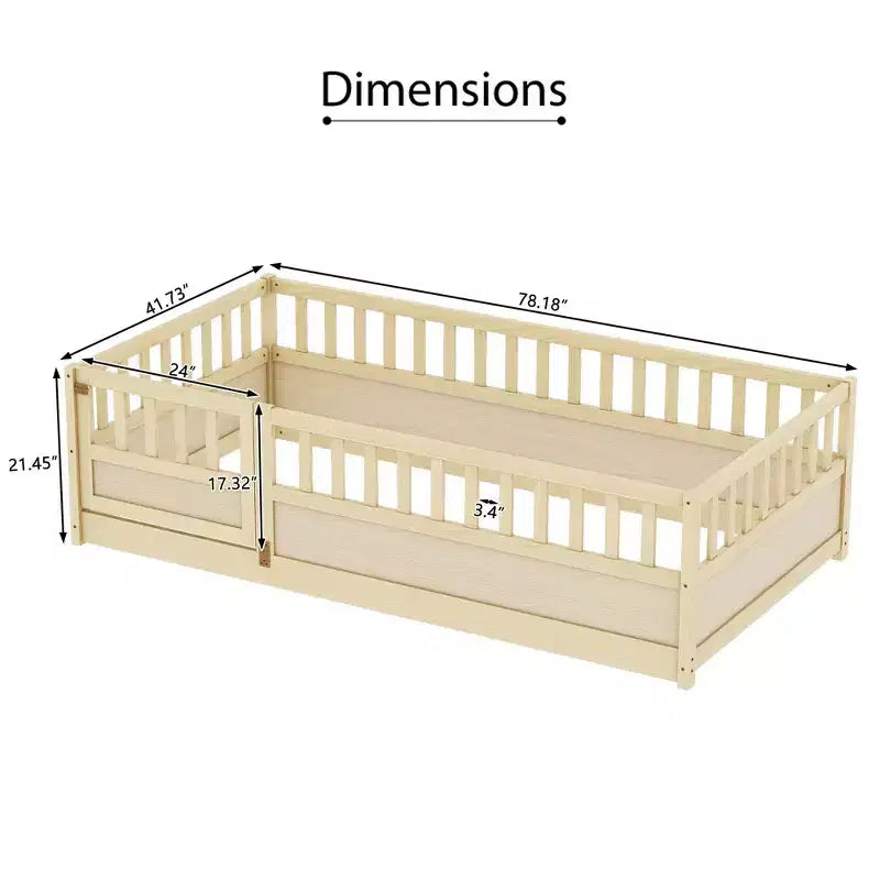 Lit superposé Okak avec rails de sécurité extra-hauts, cadre de lit avec porte d'entrée pratique, cadre de lit en bois pour chambre à coucher, bois naturel