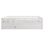Cadre de lit Okak pleine grandeur avec barrières de sécurité extra-hautes, cadre de lit en bois avec porte d'entrée pratique pour chambre à coucher, blanc