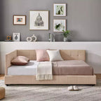 Okak Cadre de lit rembourré capitonné, Cadre de lit banquette avec dossier et accoudoirs confortables, Lit double pour chambre à coucher, salon, Rose