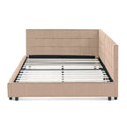 Okak Cadre de lit rembourré capitonné, Cadre de lit banquette avec dossier et accoudoirs confortables, Lit double pour chambre à coucher, salon, Rose