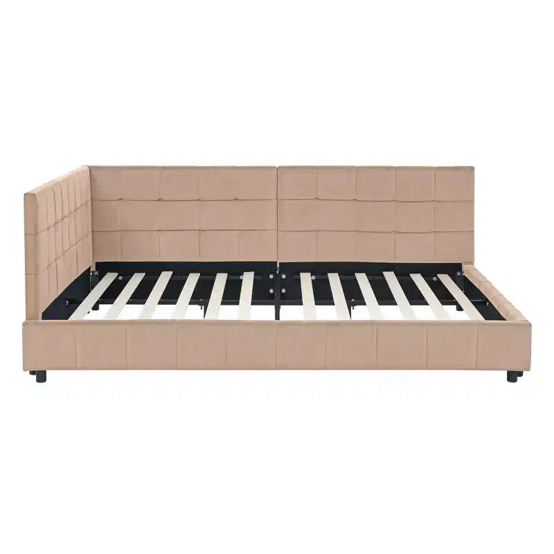 Okak Cadre de lit rembourré capitonné, Cadre de lit banquette avec dossier et accoudoirs confortables, Lit double pour chambre à coucher, salon, Rose