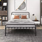 Cadre de lit Queen Size Okak, cadre de lit plateforme en métal avec tête de lit et support à lattes solides pour chambre à coucher, salon, noir