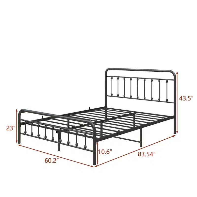 Cadre de lit Queen Size Okak, cadre de lit plateforme en métal avec tête de lit et support à lattes solides pour chambre à coucher, salon, noir