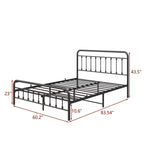 Cadre de lit Queen Size Okak, cadre de lit plateforme en métal avec tête de lit et support à lattes solides pour chambre à coucher, salon, noir