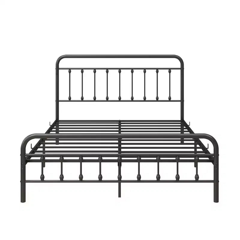 Cadre de lit Queen Size Okak, cadre de lit plateforme en métal avec tête de lit et support à lattes solides pour chambre à coucher, salon, noir