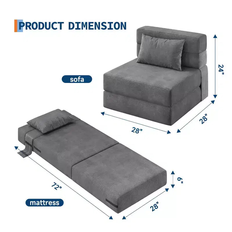 Coolmee Lit Sofa Pliant et Lit Chaise - Canapé Convertible, Canapé Lit Pliant avec Oreiller, Chaise Longue de Sol Capitonnée pour Salon, Chambre à Coucher