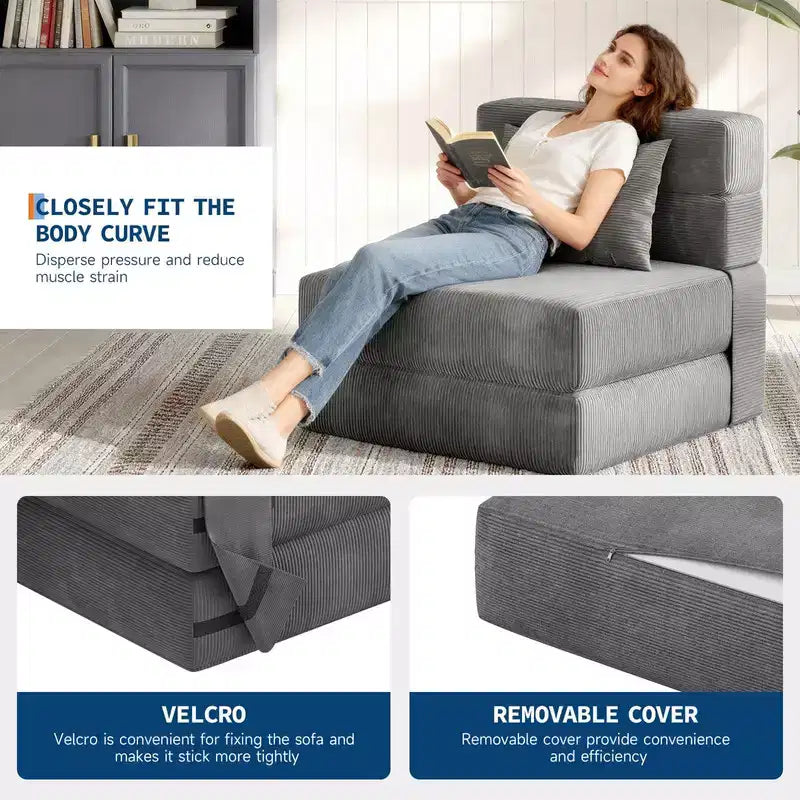 Coolmee Lit Sofa Pliant et Lit Chaise - Canapé Convertible, Canapé Lit Pliant avec Oreiller, Chaise Longue de Sol Capitonnée pour Salon, Chambre à Coucher