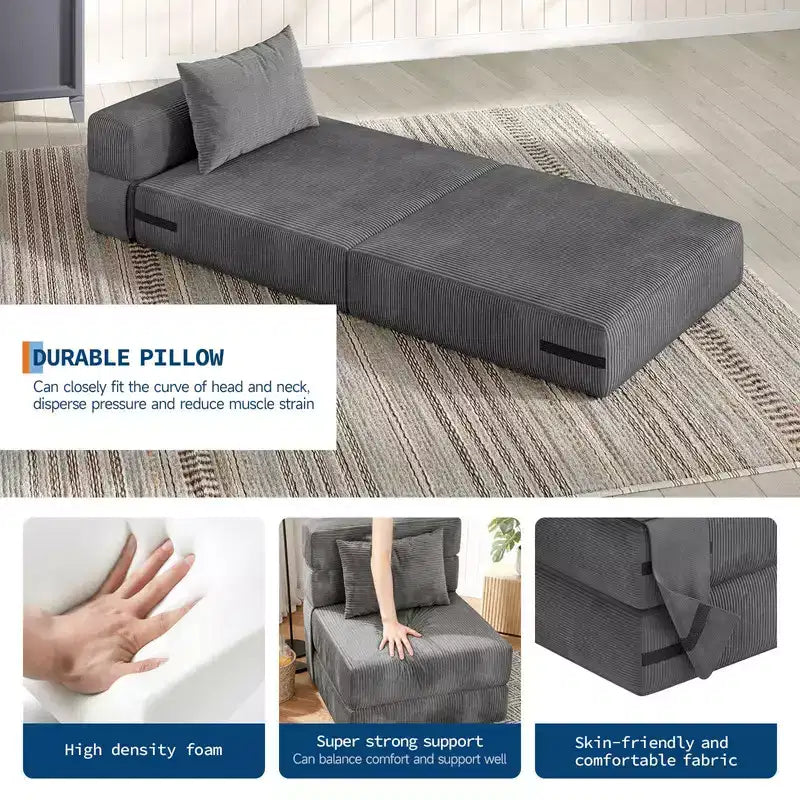 Coolmee Lit Sofa Pliant et Lit Chaise - Canapé Convertible, Canapé Lit Pliant avec Oreiller, Chaise Longue de Sol Capitonnée pour Salon, Chambre à Coucher