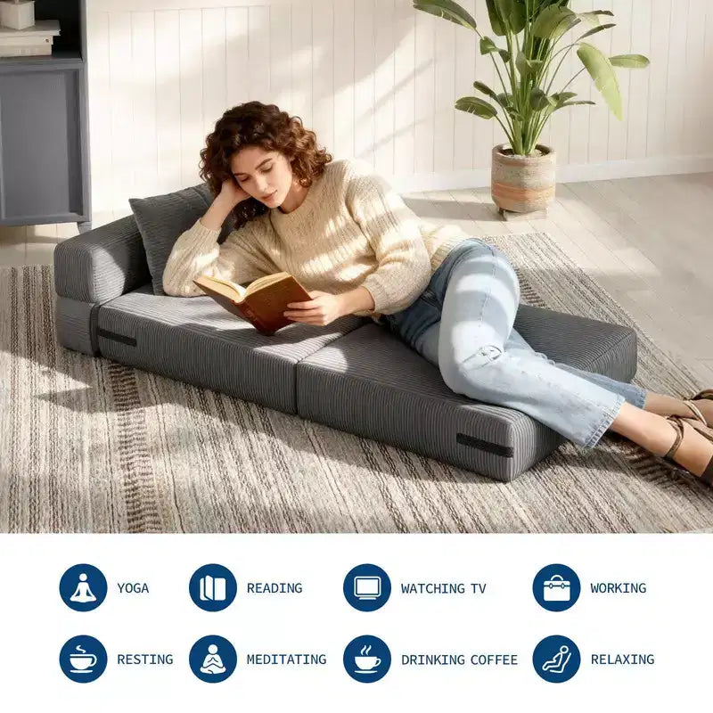 Coolmee Lit Sofa Pliant et Lit Chaise - Canapé Convertible, Canapé Lit Pliant avec Oreiller, Chaise Longue de Sol Capitonnée pour Salon, Chambre à Coucher