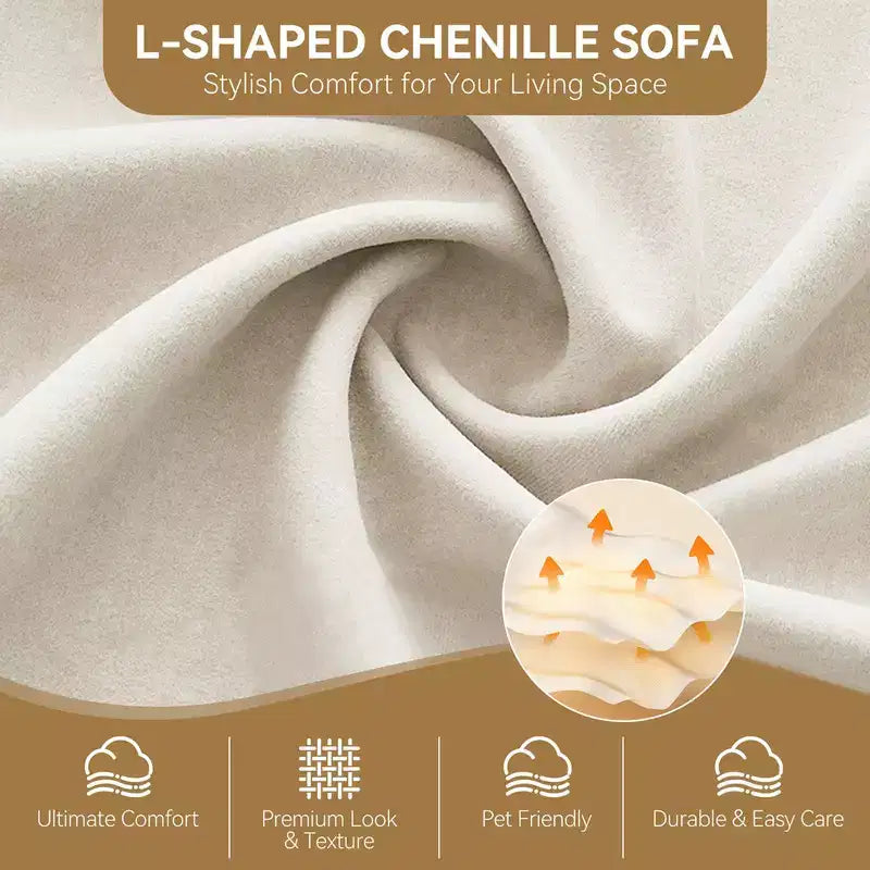 Coolmee Canapé d'angle modulable moderne en forme de L, canapé en chenille avec rangement caché pour salon, appartement, petit espace