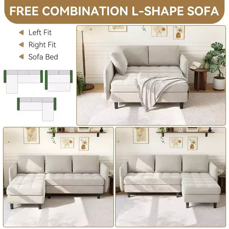 Coolmee Canapé d'angle modulable moderne en forme de L, canapé en chenille avec rangement caché pour salon, appartement, petit espace