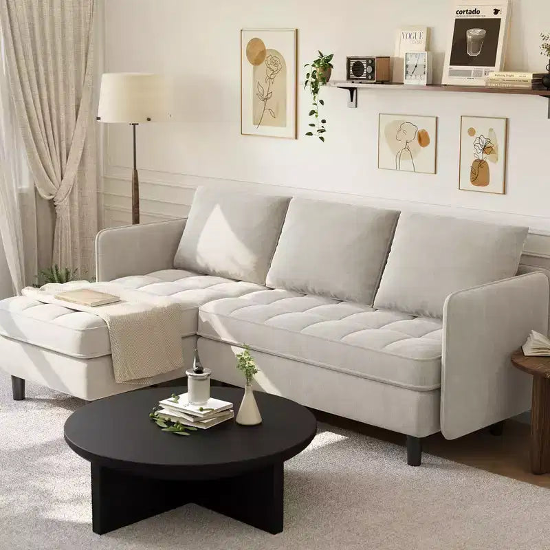 Coolmee Canapé d'angle modulable moderne en forme de L, canapé en chenille avec rangement caché pour salon, appartement, petit espace