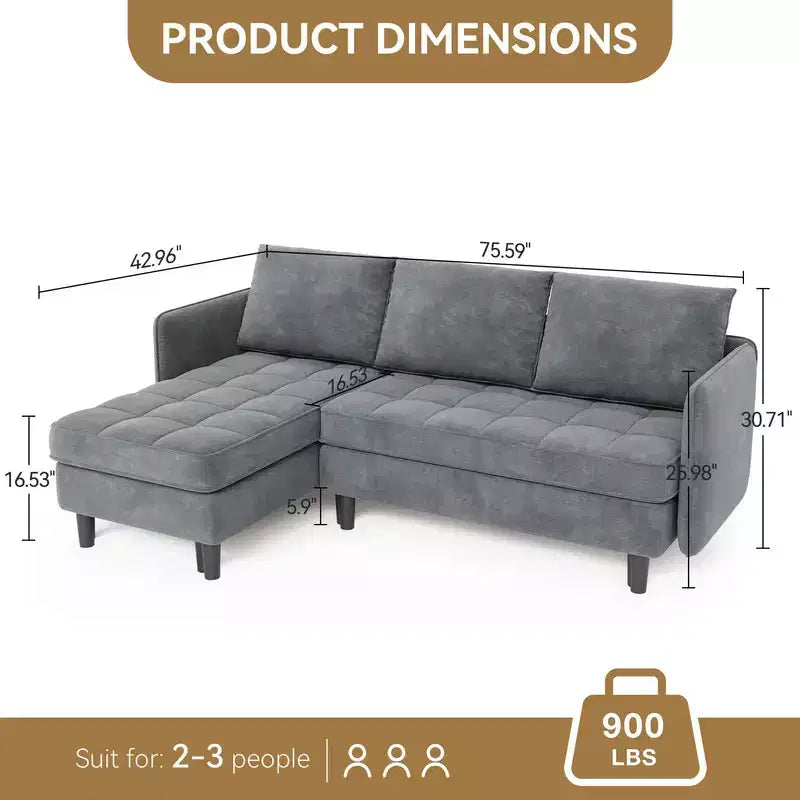 Coolmee Canapé d'angle modulable moderne en forme de L, canapé en chenille avec rangement caché pour salon, appartement, petit espace