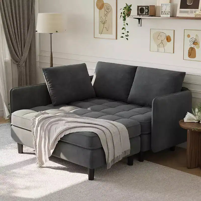 Coolmee Canapé d'angle modulable moderne en forme de L, canapé en chenille avec rangement caché pour salon, appartement, petit espace