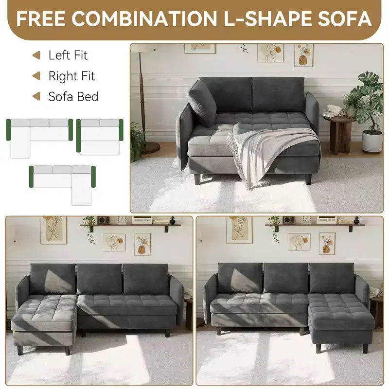 Coolmee Canapé d'angle modulable moderne en forme de L, canapé en chenille avec rangement caché pour salon, appartement, petit espace