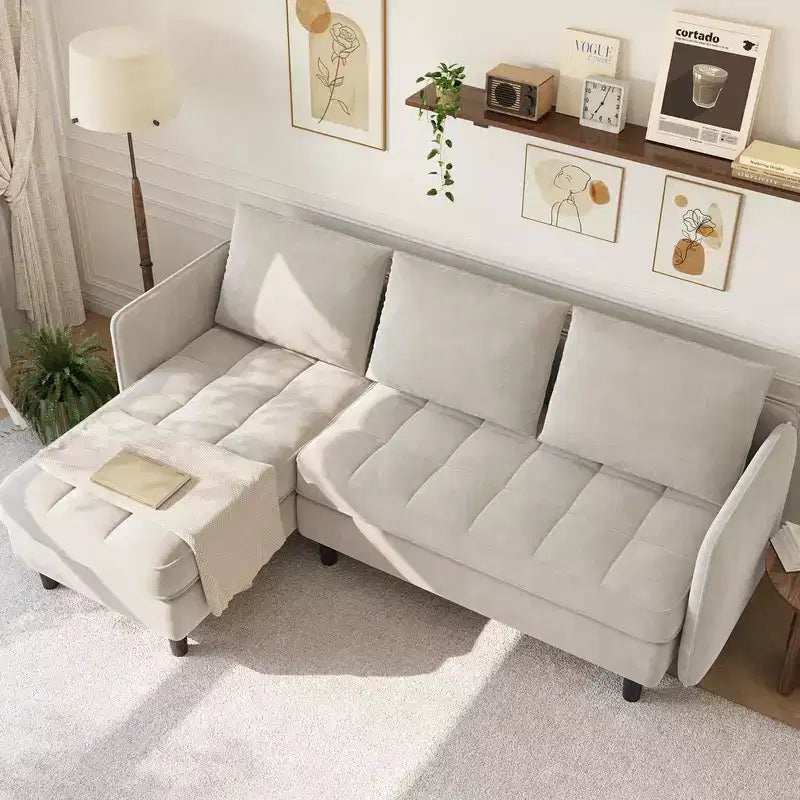 Coolmee Canapé d'angle modulable moderne en forme de L, canapé en chenille avec rangement caché pour salon, appartement, petit espace