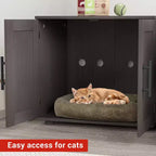 Meuble Cache-litière pour 2 Chats avec Griffoir, Meuble de Toilette en Bois à Double Compartiment et Grand Espace de Rangement