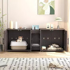 Meuble Cache-litière pour 2 Chats avec Griffoir, Meuble de Toilette en Bois à Double Compartiment et Grand Espace de Rangement