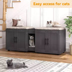 Meuble Cache-litière pour 2 Chats avec Griffoir, Meuble de Toilette en Bois à Double Compartiment et Grand Espace de Rangement