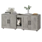 Meuble Cache-litière pour 2 Chats avec Griffoir, Meuble de Toilette en Bois à Double Compartiment et Grand Espace de Rangement