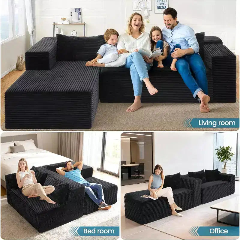 Canapé Homdox 109 Cloud modulable – Canapé d'angle sans armature ultra-confortable, canapé moelleux en velours côtelé à assise profonde pour décoration de salon