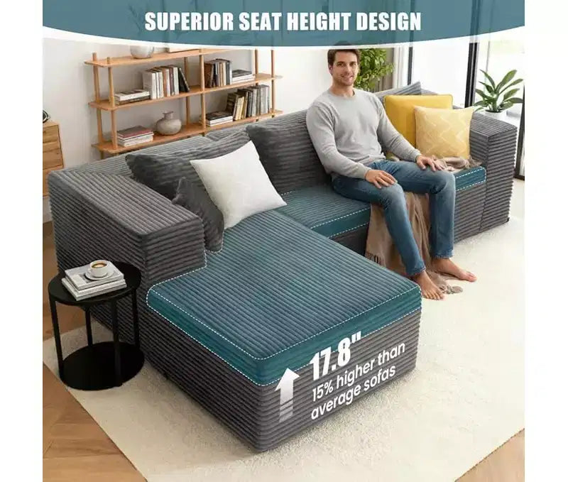 Canapé Homdox 109 Cloud modulable – Canapé d'angle sans armature ultra-confortable, canapé moelleux en velours côtelé à assise profonde pour décoration de salon