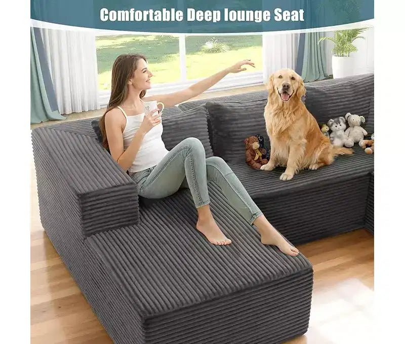 Canapé Homdox 109 Cloud modulable – Canapé d'angle sans armature ultra-confortable, canapé moelleux en velours côtelé à assise profonde pour décoration de salon