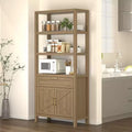 High-Rise Farmhouse Style Bookshelf with Double Doors and Drawers Modern Wooden Display and Storage Cabinet Ideal for Living Rooms and Bedrooms