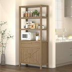 High-Rise Farmhouse Style Bookshelf with Double Doors and Drawers Modern Wooden Display and Storage Cabinet Ideal for Living Rooms and Bedrooms