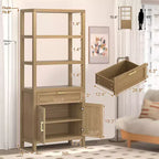 Étagère haute de style ferme avec portes doubles et tiroirs, meuble de rangement et de présentation moderne en bois, idéale pour les salons et les chambres