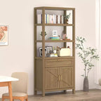 Étagère haute de style ferme avec portes doubles et tiroirs, meuble de rangement et de présentation moderne en bois, idéale pour les salons et les chambres