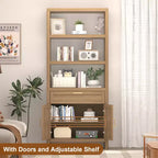 Étagère haute de style ferme avec portes doubles et tiroirs, meuble de rangement et de présentation moderne en bois, idéale pour les salons et les chambres