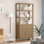 Étagère haute de style ferme avec portes doubles et tiroirs, meuble de rangement et de présentation moderne en bois, idéale pour les salons et les chambres