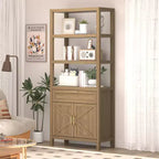 Étagère haute de style ferme avec portes doubles et tiroirs, meuble de rangement et de présentation moderne en bois, idéale pour les salons et les chambres