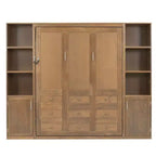 Lit escamotable mural Queen Size en bois avec étagères et armoires de rangement, pliable, Naturel - ModernLuxe