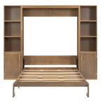 Lit escamotable mural Queen Size en bois avec étagères et armoires de rangement, pliable, Naturel - ModernLuxe