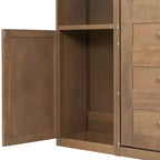 Lit escamotable mural Queen Size en bois avec étagères et armoires de rangement, pliable, Naturel - ModernLuxe