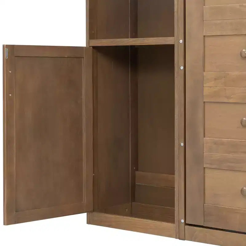 Lit escamotable mural Queen Size en bois avec étagères et armoires de rangement, pliable, Naturel - ModernLuxe