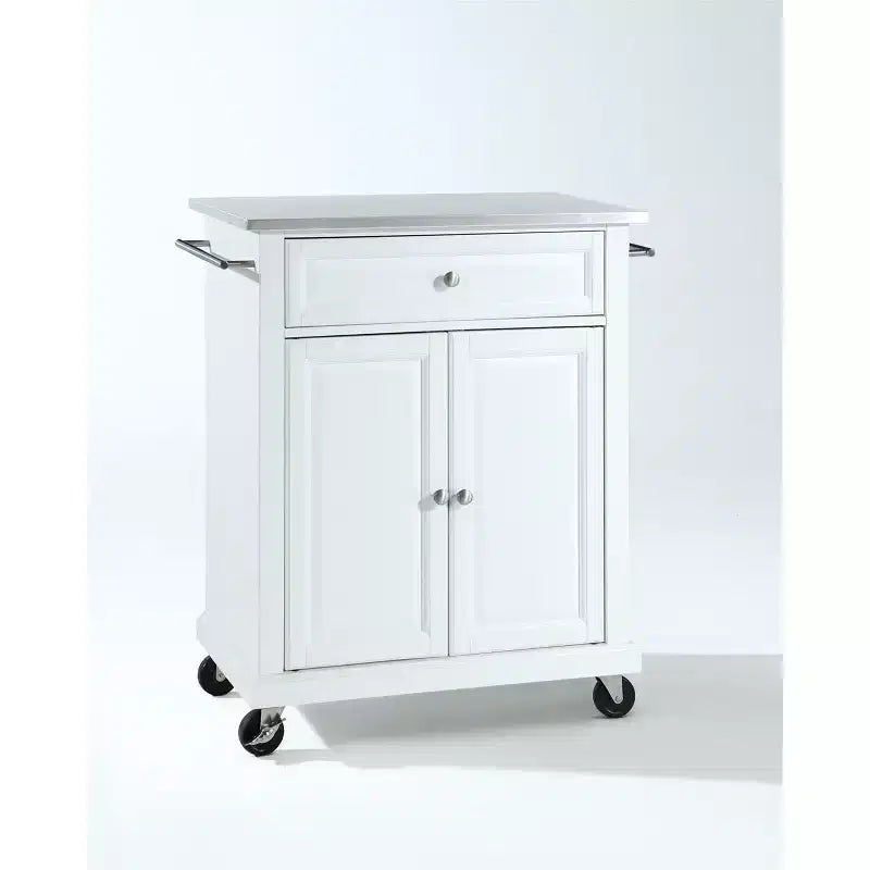 HomeStock 35.5 in.H Stainless Steel Kitchen Carts with 2 Doors and 1 Shelf