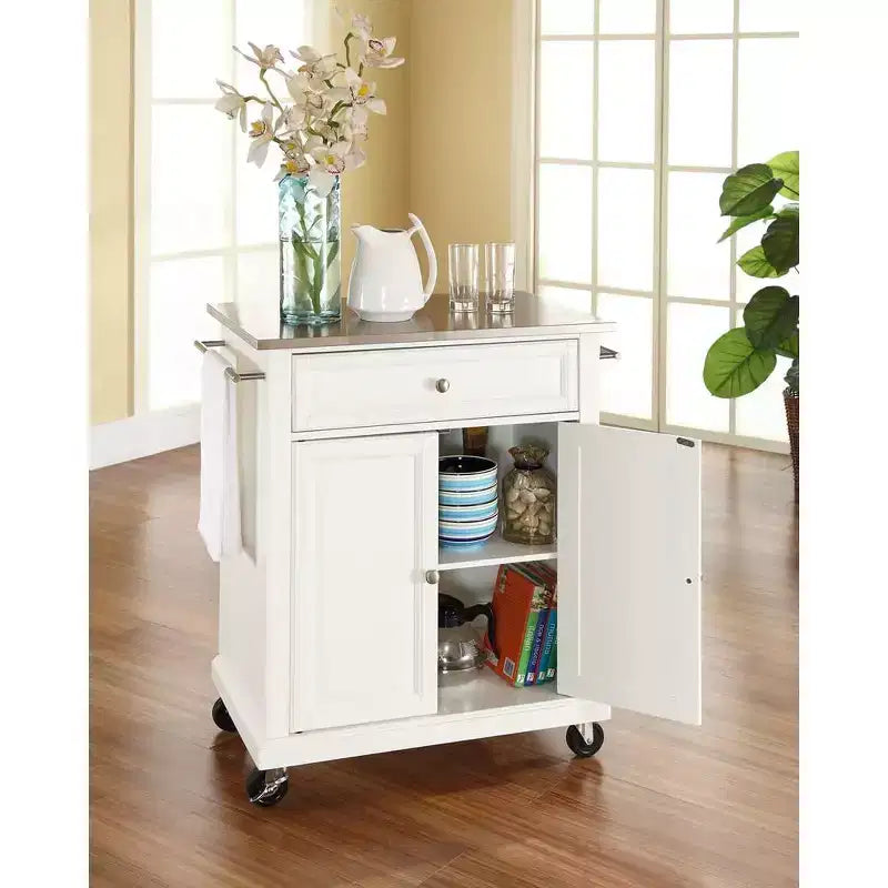 HomeStock Chariots de cuisine en acier inoxydable de 35,5 po de hauteur avec 2 portes et 1 étagère