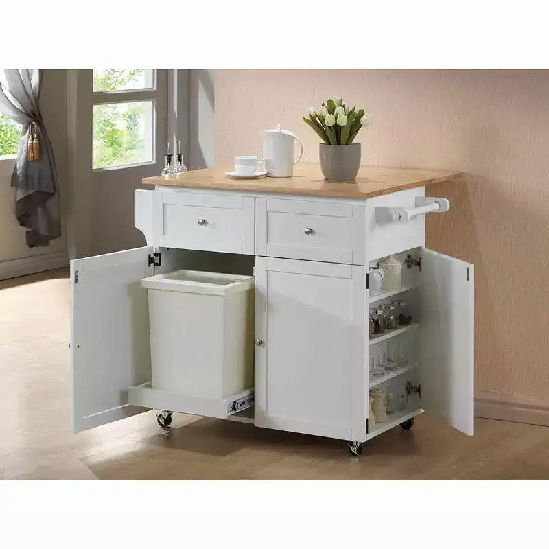 HomeStock Chariot de cuisine en bois de 91 cm de hauteur avec 3 portes et 1 étagère
