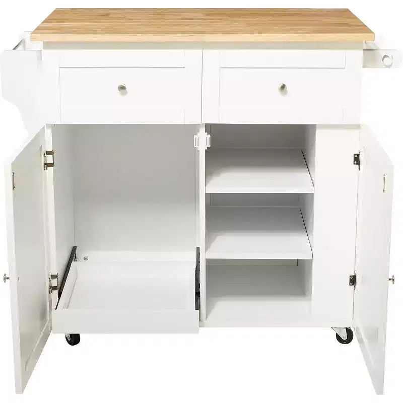 HomeStock Chariot de cuisine en bois de 91 cm de hauteur avec 3 portes et 1 étagère