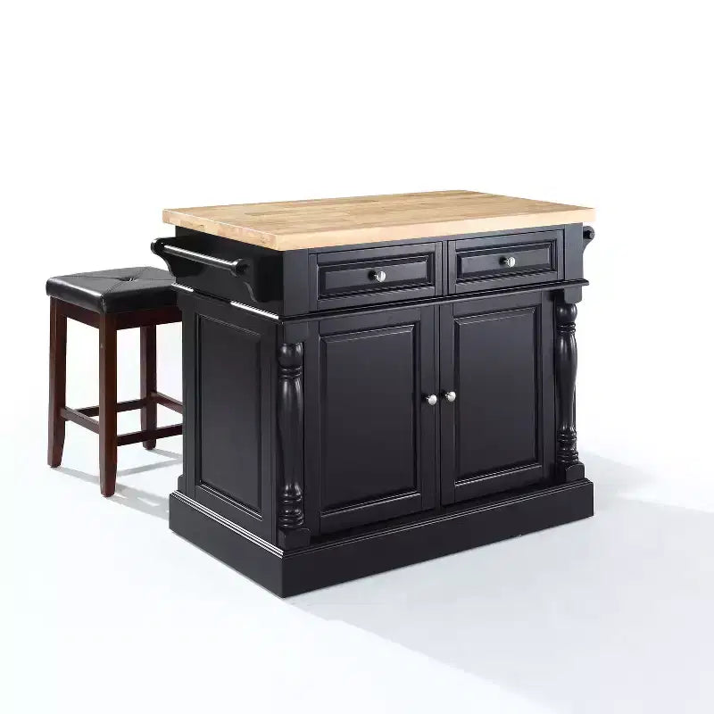 HomeStock Îlots de cuisine en bois de 35,75 po de haut avec 2 portes et 2 étagères
