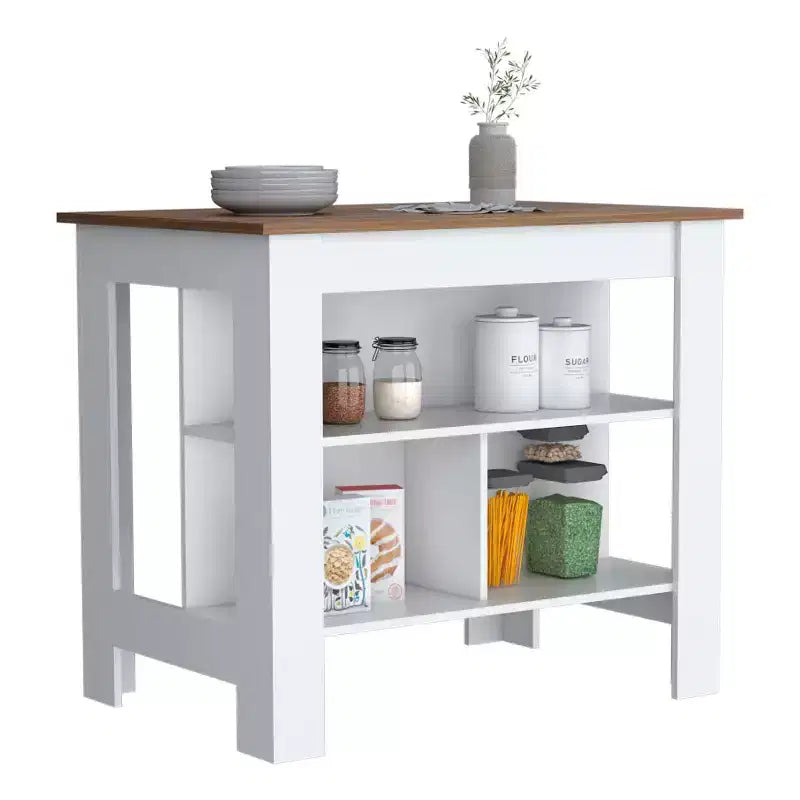Îlots de cuisine HomeStock de 90 cm de hauteur en bois d'acajou pour cuisine modulaire avec 2 étagères