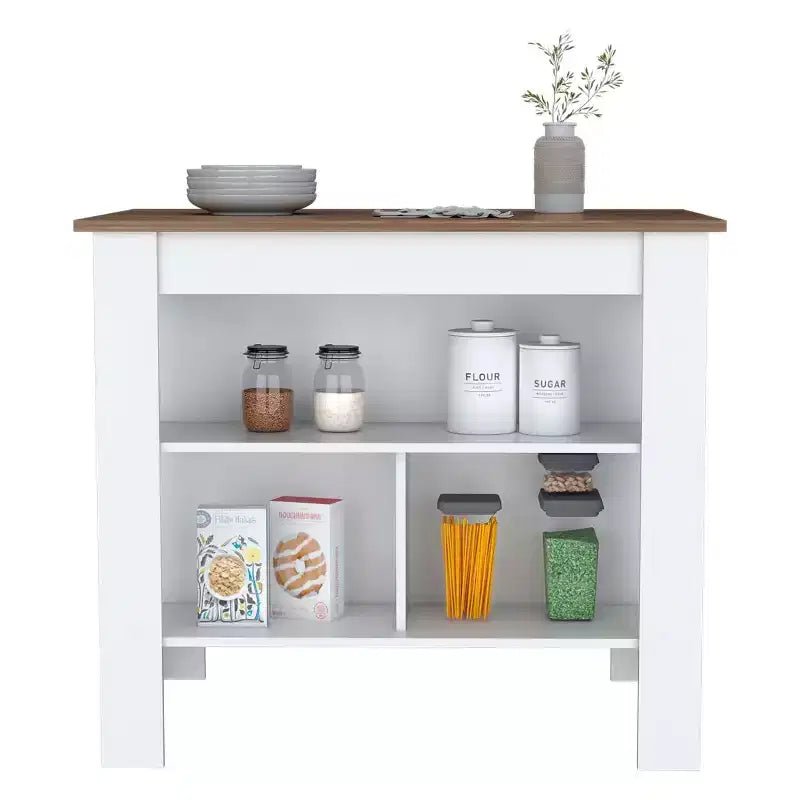 Îlots de cuisine HomeStock de 90 cm de hauteur en bois d'acajou pour cuisine modulaire avec 2 étagères