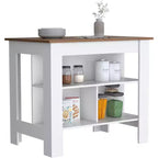 Îlots de cuisine HomeStock de 90 cm de hauteur en bois d'acajou pour cuisine modulaire avec 2 étagères