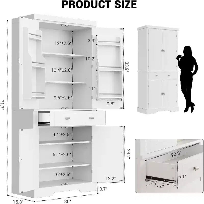 Armoire de rangement de cuisine en bois de 72 pouces avec tiroir, meuble de cuisine compact
