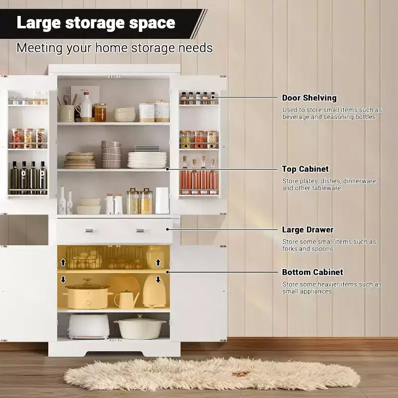 Armoire de rangement de cuisine en bois de 72 pouces avec tiroir, meuble de cuisine compact